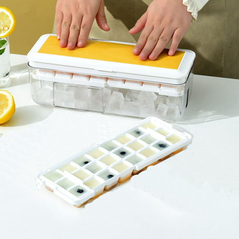 Ice Cube Tray With Lid And Bin PP Material Ice Mould Box Rotating Design Ice  Maker