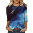 thumbnail image 1 of WISEFIN Women's Ombre Tie-Dye Print 3/4 Sleeve Casual T-Shirt Blouse Tops, 1 of 4