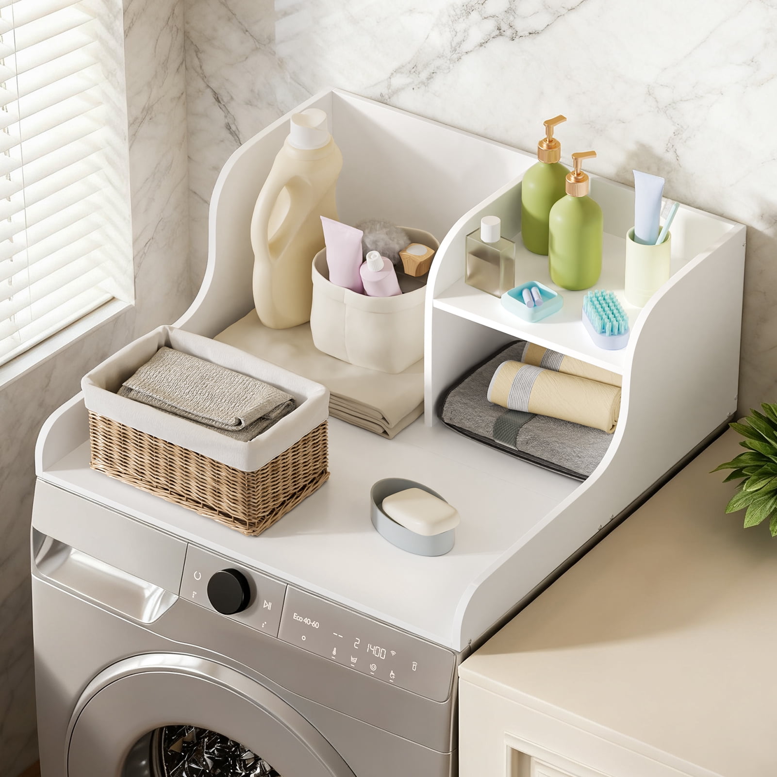 Universal Laundry Washer & Dryer Countertop,Storage Rack, 110lb Load Capacity, 27.5" Wide Folding Surface with Anti-Slip Silicone & Rails, Easy DIY Assembly