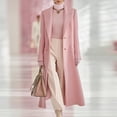 thumbnail image 2 of Leidass Womens Long Overcoat Notched Lapel Self Tie Belt Waist Button Front Long Sleeve Solid Tailored Outerwear With Side Pockets Pink XL, 2 of 6