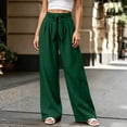 thumbnail image 4 of Women Solid Color Tie Elastic Waist Long Pants, Loose Casual Trousers with Side Pockets, Daily Walking Vacation Pants Green L(L), 4 of 9