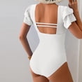 thumbnail image 3 of Women's Tummy Control One Piece Swimsuit Ruffle Square Neck Bathing Suit Ruched Cutout Back Slimming Swimwear White L, 3 of 3