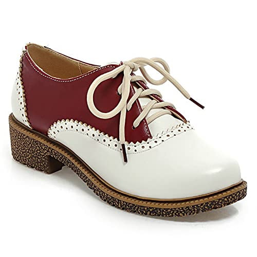 Ladies Flat Lace Up Smart Vintage Oxford Brogues Pumps Womens Smart Shoes 