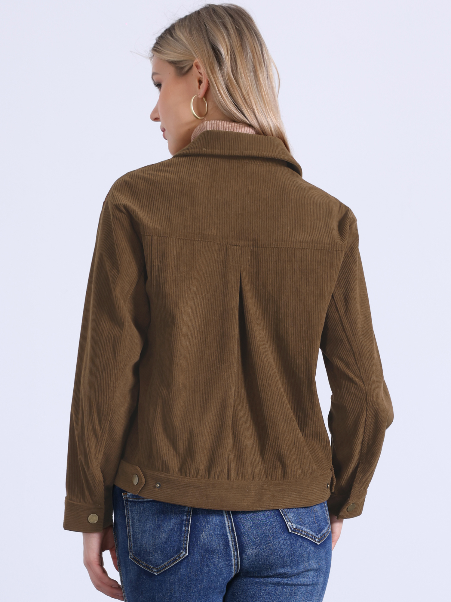 DARING DIVA Women's Corduroy Long Sleeve Button Down Shacket Jacket L Brown