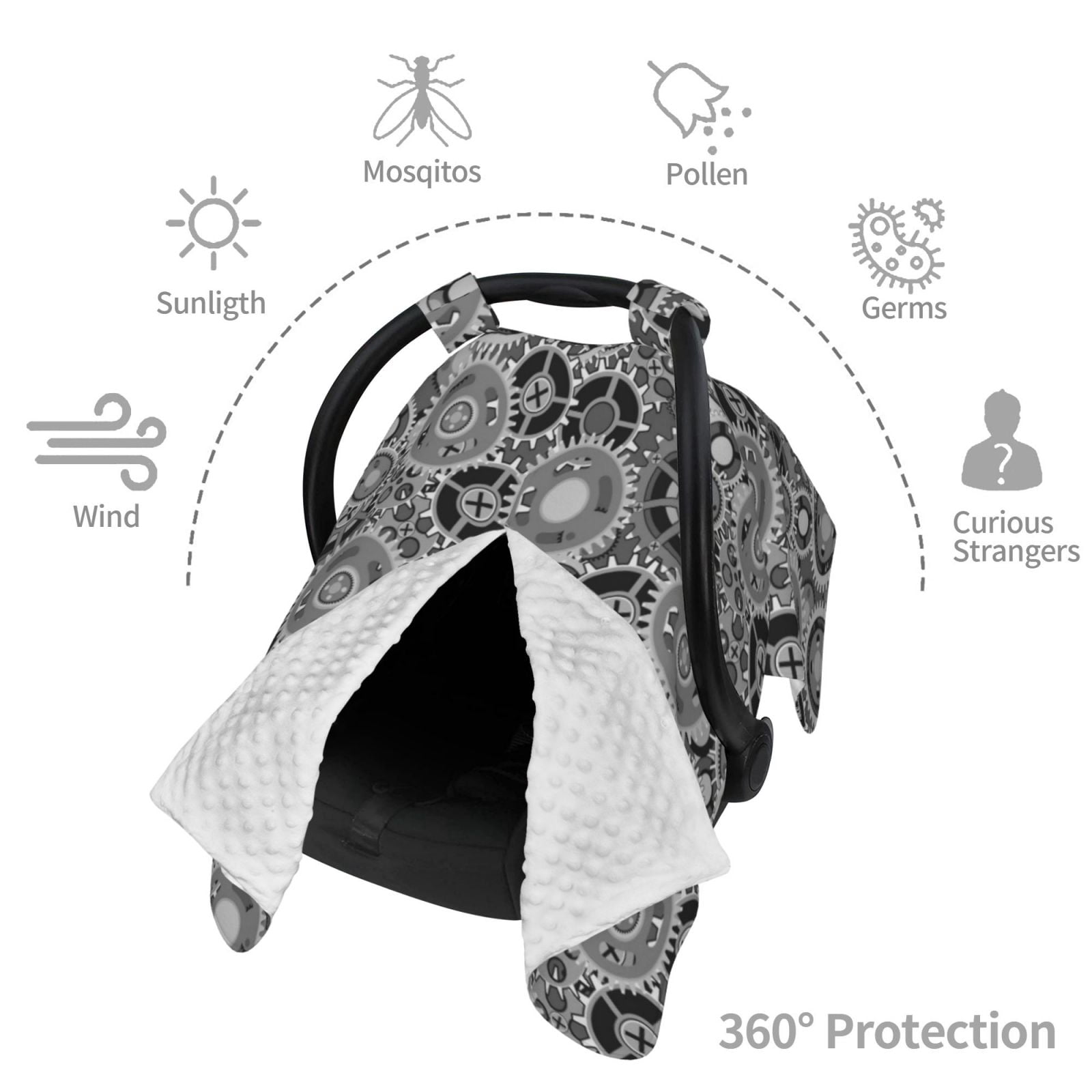 Car Seat Cover Baby - Bike gear Pattern Breathable Infant Car Seat Cover for Baby Carseat, Lightweight Comfort Baby Essentials Must Haves Newborn Stuff for Girl Boy
