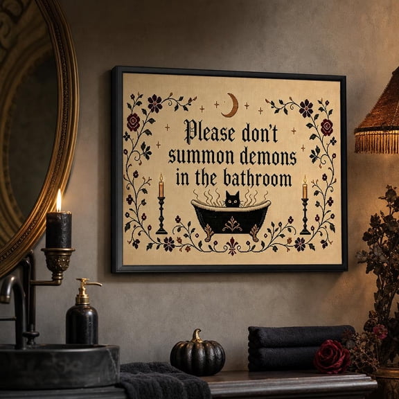 Funny Halloween Bathroom Framed Wall Art,Gothic Dark Prints Painting