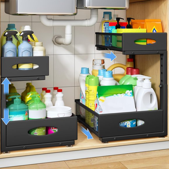 Organizador para debajo del fregadero PXRACK, estante metálico extraíble de 2 niveles