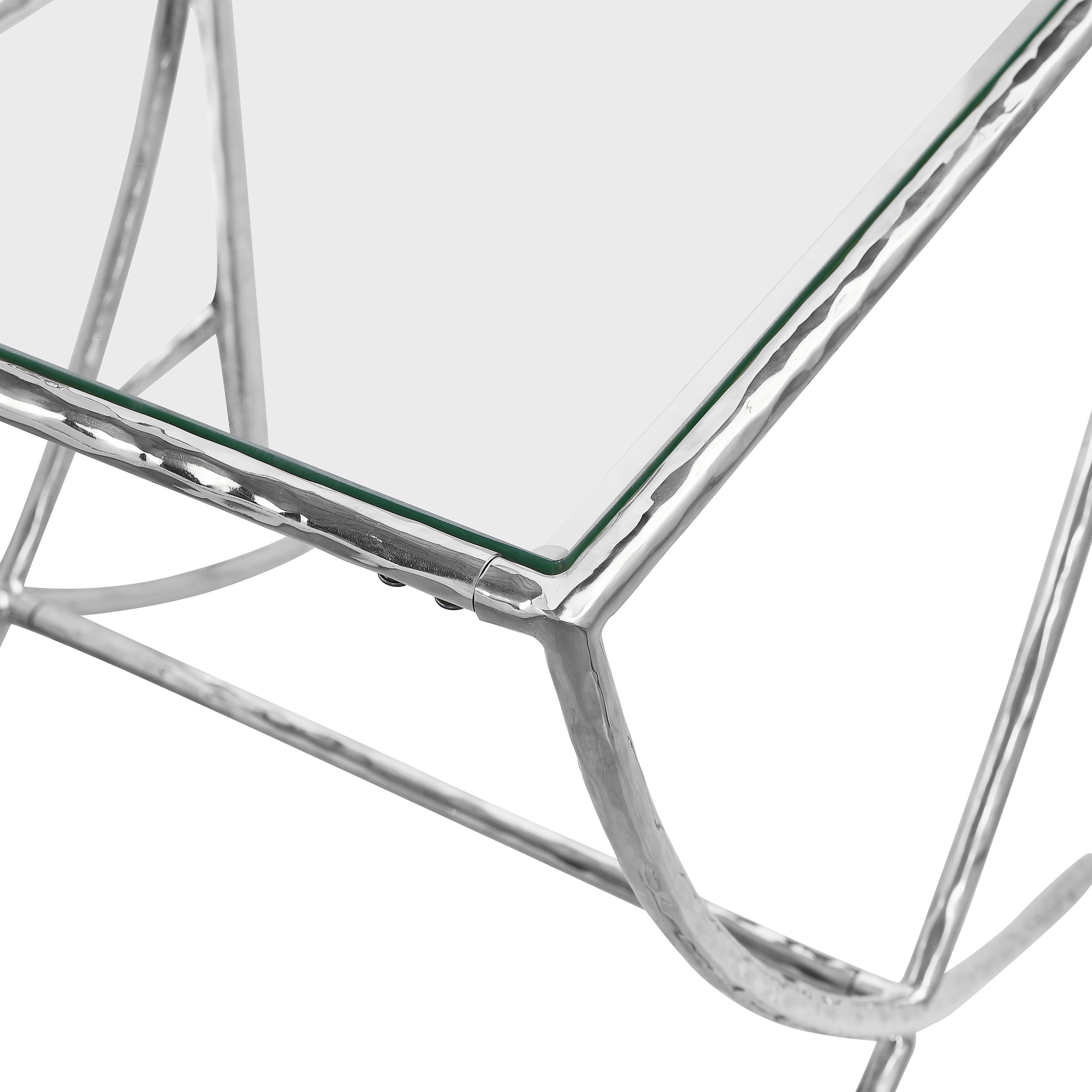 Furniture of America Zayen Modern Stainless Steel End Table with Tempered Glass Top, Chrome