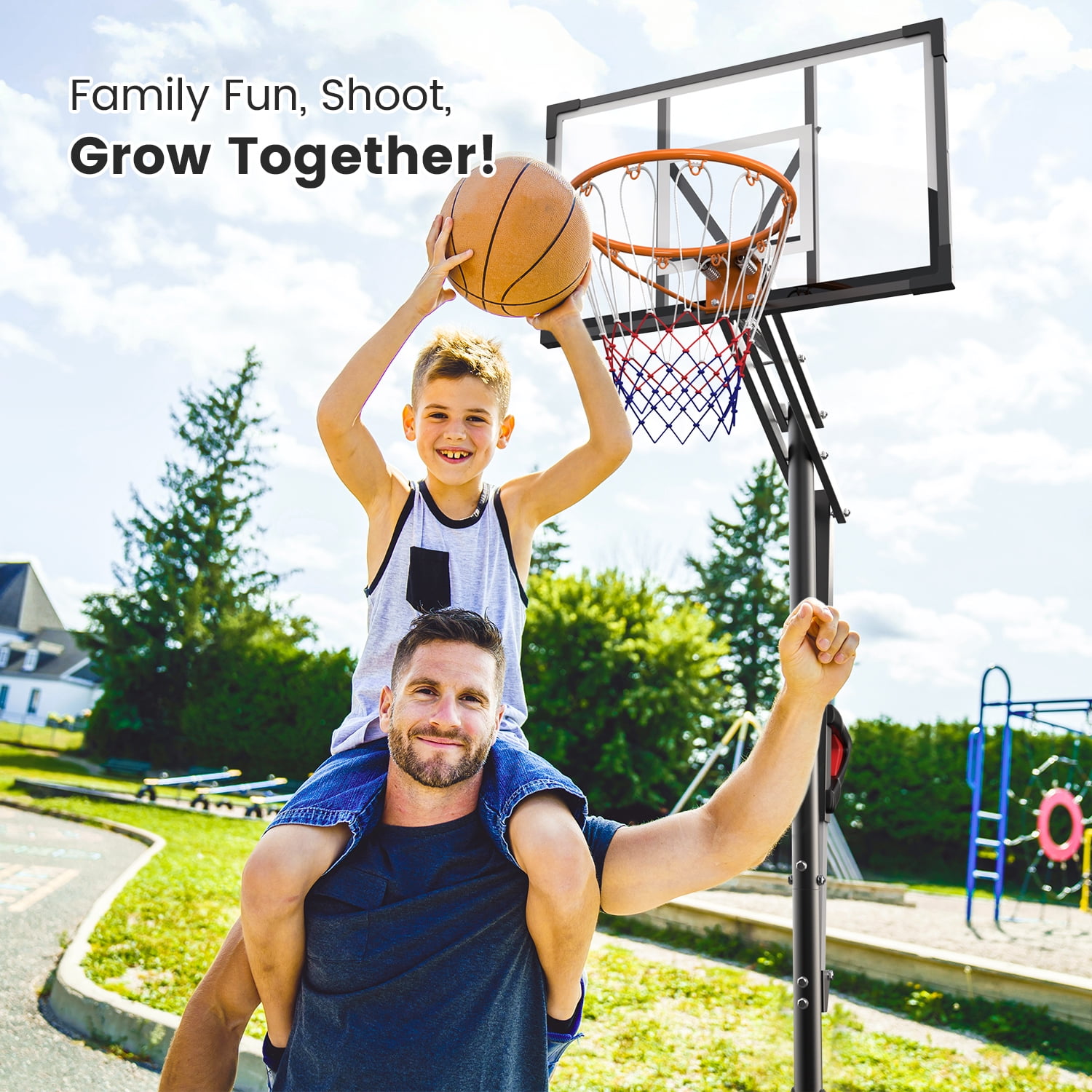 FirstAsk Adjustable Portable Basketball Hoop 3.9-8.5 ft HDPE Backboard for Kids, Outdoor and Indoor Courts