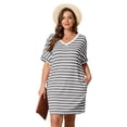 thumbnail image 5 of Daystry Women's Plus Size Striped Fashion V Neck Loose Short Sleeve T Shirt Dress with Pocket for Women, 5 of 13