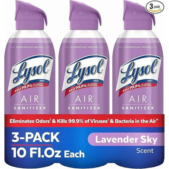 Lysol Air Sanitizer Spray, For Air Sanitization and Odor Elimination, Lavender Sky Scent, 10 Fl. Oz (Pack of 3)