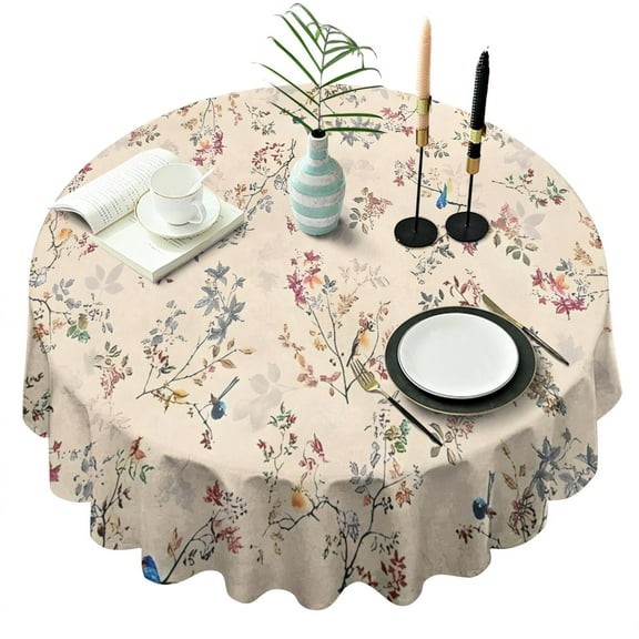 Pioneer Flower Floral Print Pattern Round Tablecloth 60"x60",Wrinkle Wipeable Table Cloth for Kitchen Dining Room Picnic Patio Party