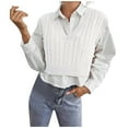 thumbnail image 2 of Hogleaql Sweater Vest Women - Women's V Neck Cotton Vest， Crop Casual Sleeveless V-Neck Knitted Sweaters Dressy Loose Pullover Comfortable Warm Fall Fit Business Knitwear White 3XL, 2 of 4