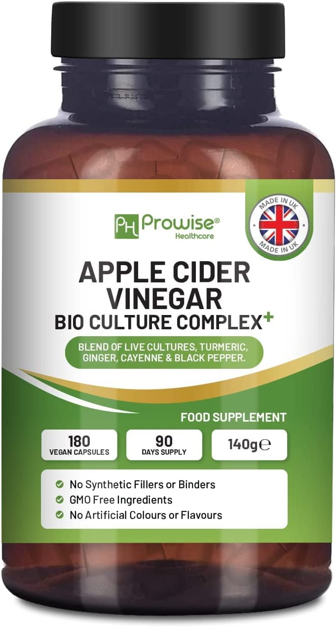 Apple Cider Vinegar with Bio Cultures Complex 1300mg 180 Capsules I Made in UK by Prowise