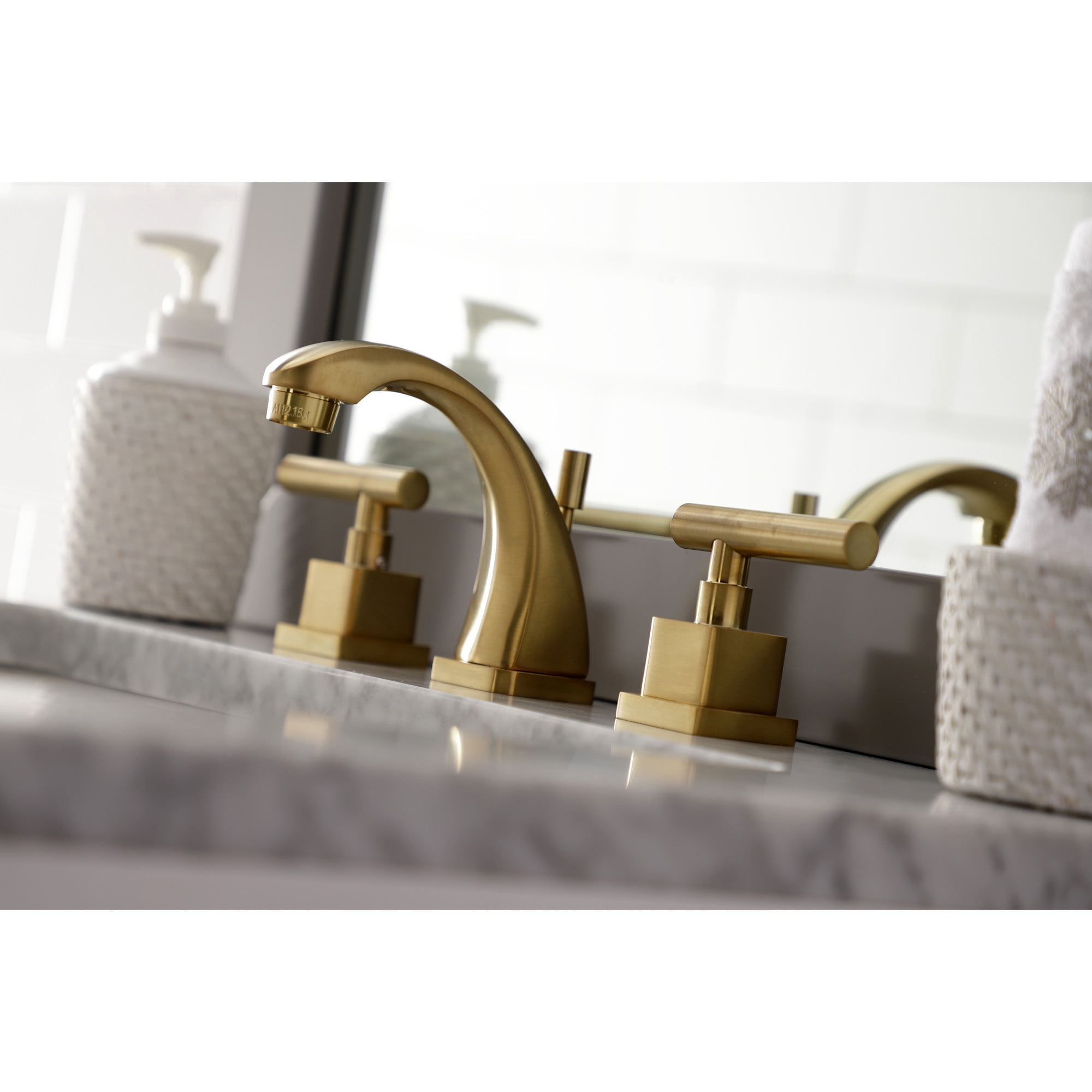 Kingston Brass KS4947CQL Claremont Widespread Bathroom Faucet with Brass Pop-Up, Brushed Brass