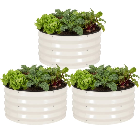 TECANA 3 Pcs Round Galvanized Raised Garden Bed, 2x2x1ft, Coated White, For Outdoor Backyard Patio