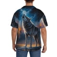 thumbnail image 3 of Rateoe Lonely Night Sky Wolf Print Mens Front Pocket Hawaiian Shirts Casual Shirts Short Sleeve Button Down Beach Tropical Shirts-Large, 3 of 5