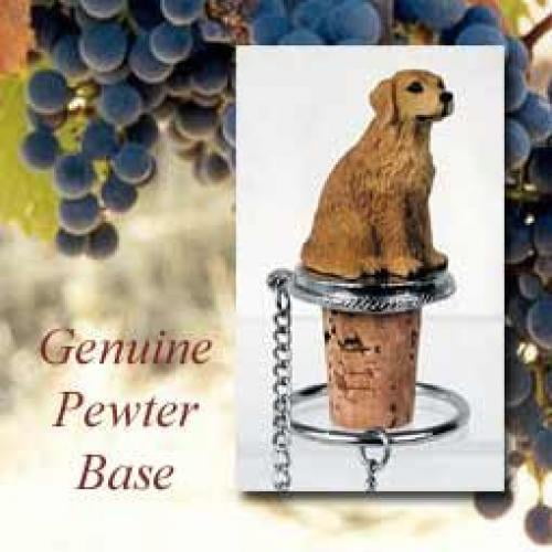 Wine Bottle Stopper - Golden Retriever Decorative Cork - Hand Painted Dog