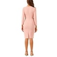 thumbnail image 3 of Vestido de trabajo ajustado de peplum para mujer con cuello redondo, manga larga, cintura alta, midi, color rosa polvo, talla L, 3 of 5