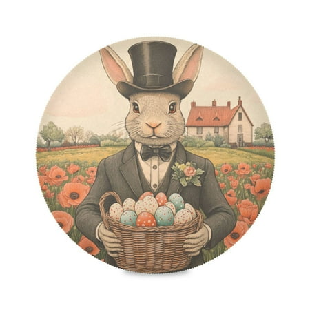 

WOBOGO Mister Easter Bunny Round Placemats Set of 1 Heat Resistant Washable Kitchen Table Decorations 15.4in