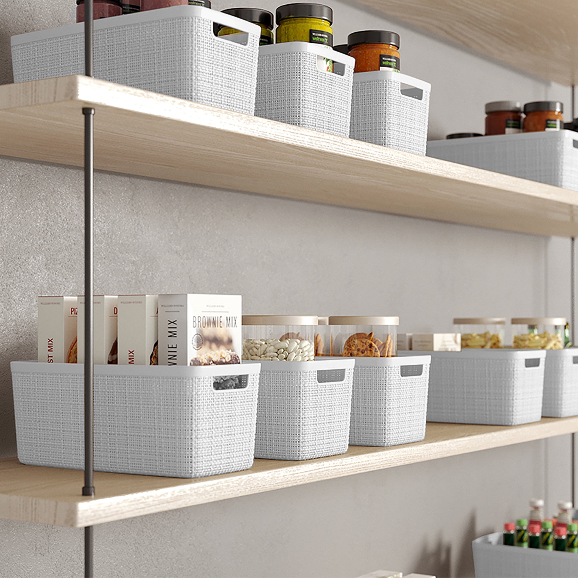 Curver Jute Basket Half Medium, Resin Plastic Storage Bin, White, 4 Pack
