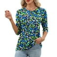 thumbnail image 5 of Qepwsc Womens Tops Casual Shirts 3/4 Long Sleeve Tops Beach Shirts Collarless Tunic Floral Print Going Out Tops Quarter Button Front Top Graphic Tees Blouses Tops Shirts Loose Fits, 5 of 7