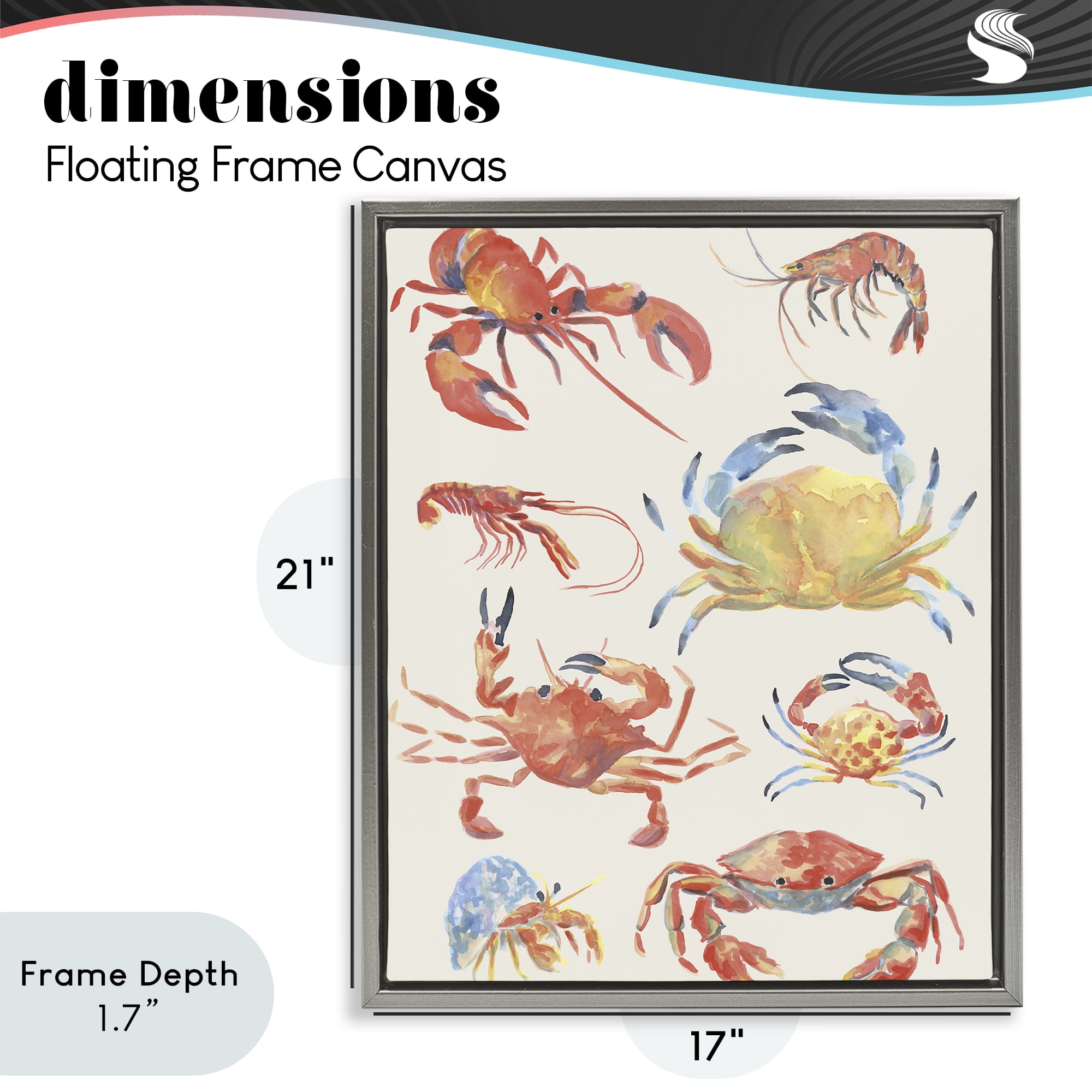 Stupell Industries Crab & Crustacean Collection Gray Framed Floater Canvas Wall Art, design by June Erica Vess