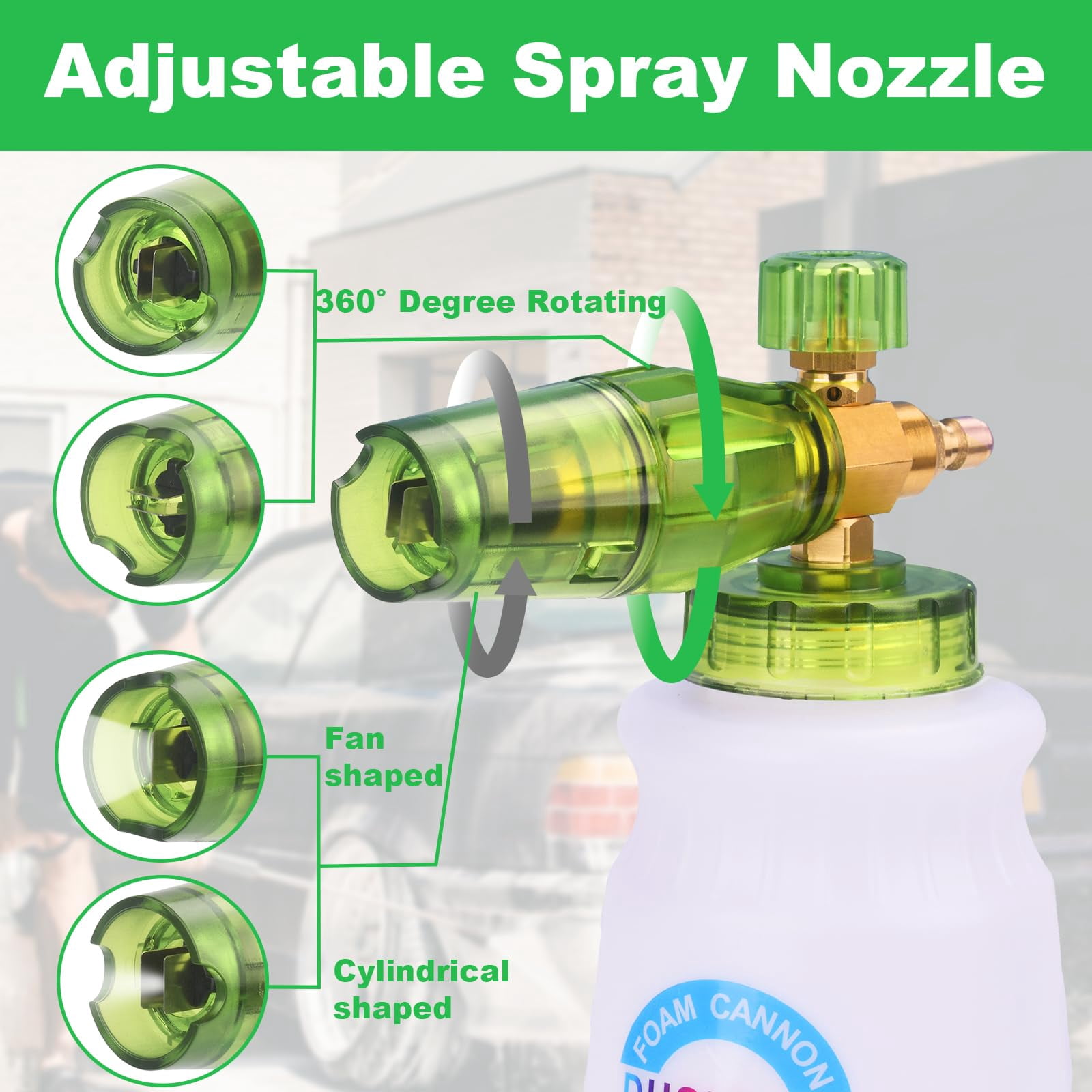 DUSICHIN Short Pressure Washer Gun with Foam Cannon,Dual Connector Accessory, Car Wash Foam Cannon Kit 1/4 Inch Quick Connector, 5 Pressure Washer Nozzle Tips,Double Tip End For Soap Cannon DUS2703