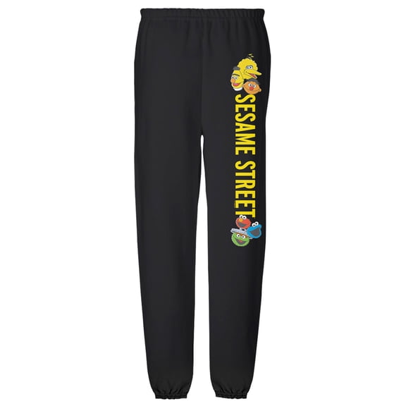 Sesame Street Crew and Sign Unisex Jogger Sweatpants with Pockets for Men and Women, Black, 2X-Large