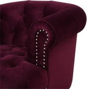3 Piece La Rosa Chesterfield Tufted Velvet Sofa Set in Burgundy Red