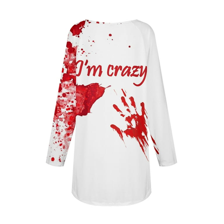 ASDFVBKG Womens Tops Dressy Casual Oversized Asymmetrical Fall Halloween Shirt Long Sleeve Crew Neck Flowy bloody Print Blouse for Leggings White 3XL Walmart
