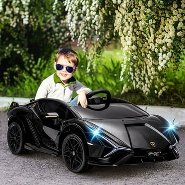 12V Ride on Car, Lamborghini SIAN Licensed Battery Powered Electric Car for Kids with Remote Control, Horn, Music, & Headlights, Black