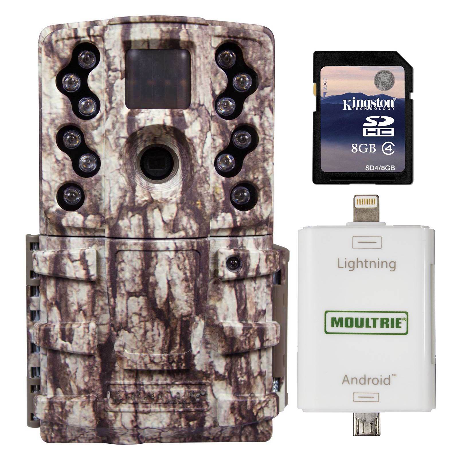Moultrie 12 MP Long Range Infrared Game Camera + SD Card Reader + 8GB