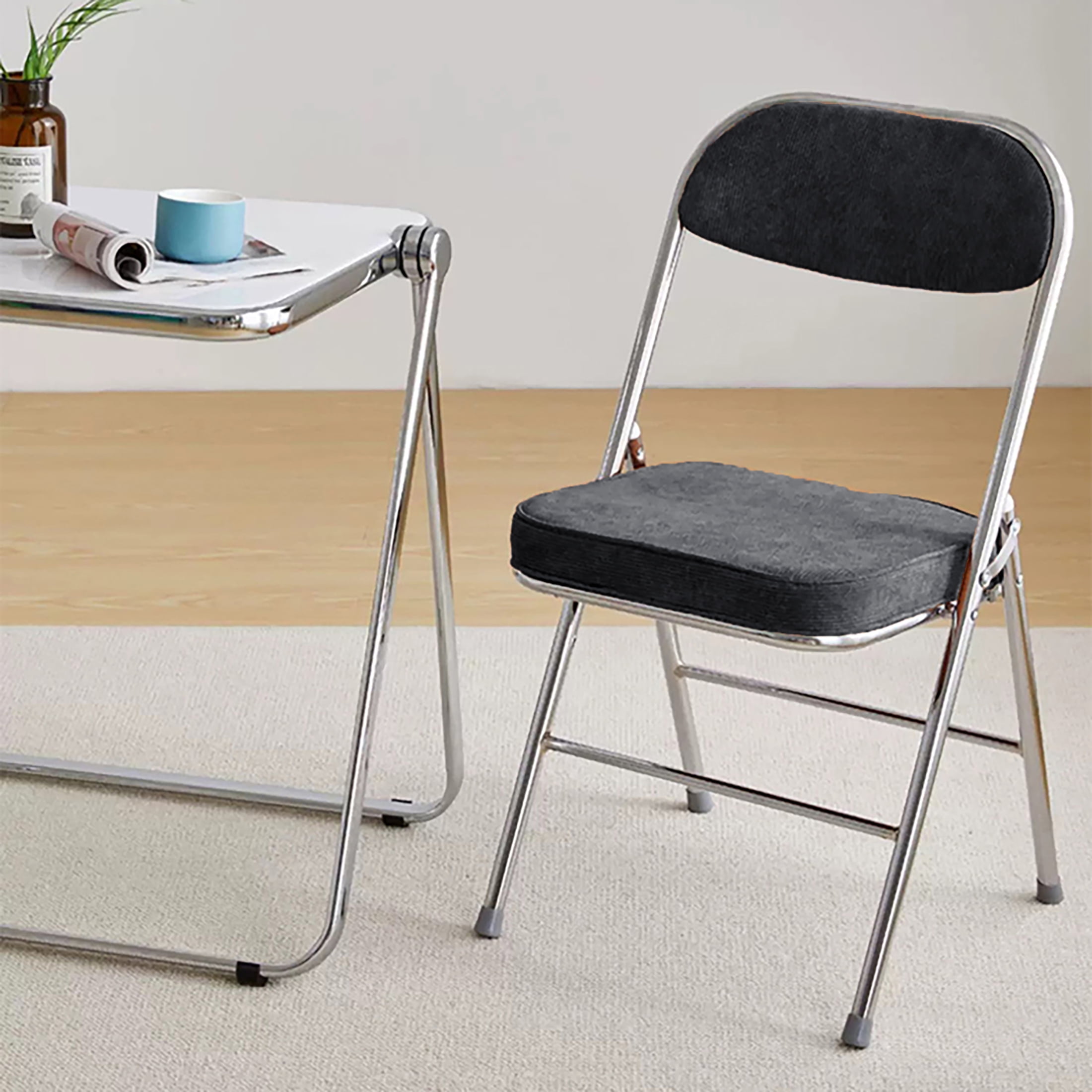 RTC Group Vurban Furniture Padded Folding Chairs with Cushion, Durable & Portable Foldable Fabric Chairs for Indoor & Outdoor, Party, Dining, Work, Banquet - Black, Set of 2