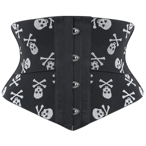 FASHOFT Black Corset Shapewear For Women Skull Print Tummy Control Waist Trainer Belt Punk Gothic Colorblock Double Boned Waist Cinching Body Shaper Pirate Corset L