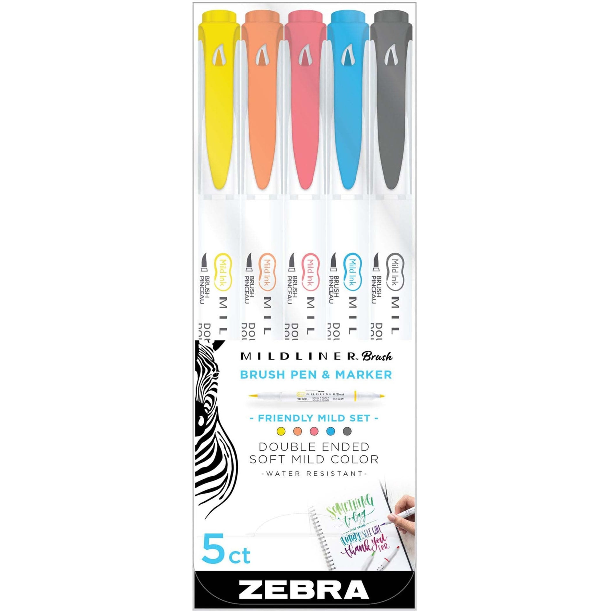 Zebra Pen Mildliner Double Ended Brush Assorted Friendly 5Pk