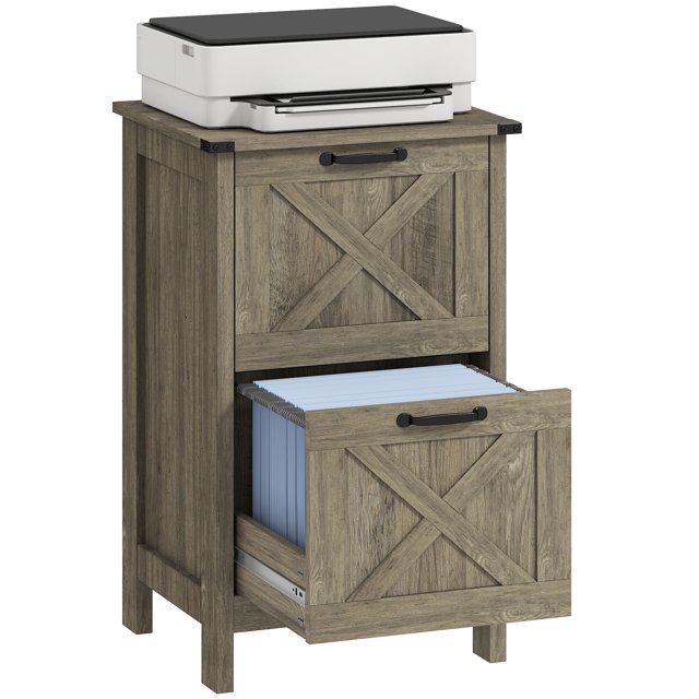 HOMCOM File Cabinet with 2 Drawers Filing Cabinet for A4 Letter, Grey Wash