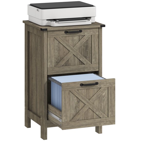 HOMCOM File Cabinet with 2 Drawers Filing Cabinet for A4 Letter, Grey Wash