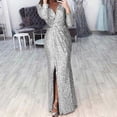 thumbnail image 5 of Women Deep V Neck Sequin Dress With Slit Long Sleeve Club Party Evening Dress For Women Lady New, 5 of 5