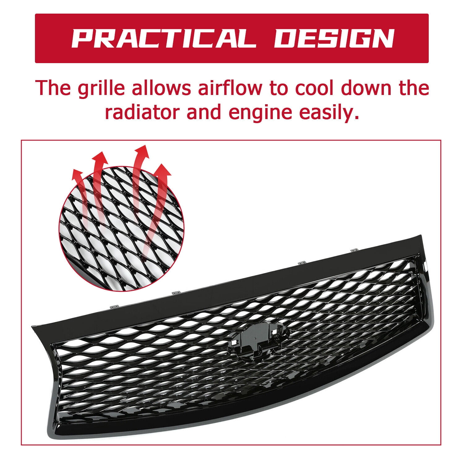 KOJEM Front Bumper Upper Grille Mesh Grill Trim for Infiniti Q50 14 15 16 17 Black