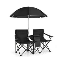 Aimee Lii Portable Folding Picnic Double Chair With Umbrella, Outdoor Portable Furniture for Camping, Traveling, Hiking-Black