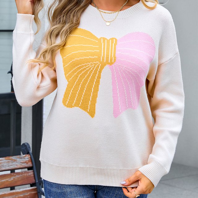Suéter de cuello redondo para mujer, jersey de poliéster con bloques de color y cuello redondo.