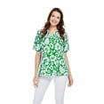 thumbnail image 1 of Hawaiian Print Cotton 2 Pockets Scrub Top in Classic Hibiscus Green S, 1 of 1