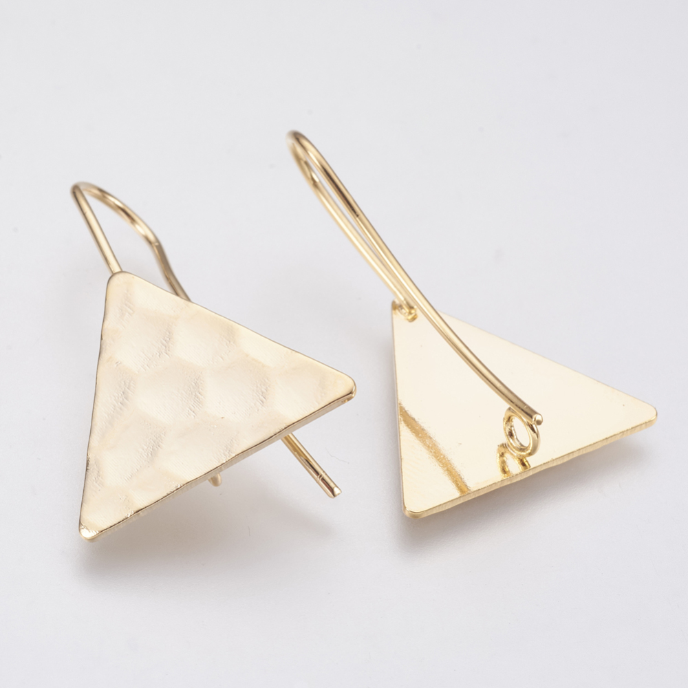 50pcs Brass Earring Hooks with Horizontal Loop Triangle Nickel Free golden 28x20mm Hole: 2mm 18 Gauge Pin: 1mm