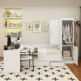 thumbnail image 2 of Full size Wooden Platform Bed with 6 Drawers, Shelves, desk and Wardrobe, White, 2 of 18