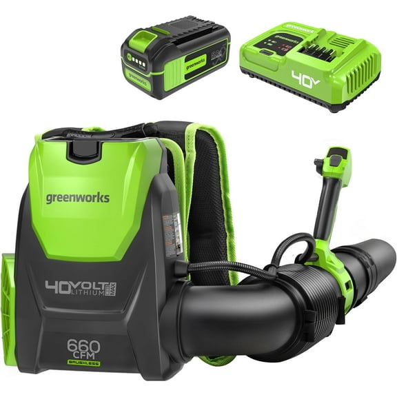 Greenworks 40V HP 660 CFM / 165 MPH Brushless Backpack Blower Kit with 5.0Ah HP Battery and 5A Rapid Charger