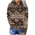 thumbnail image 1 of ICHUANYI Clearance Women's Top Casual Printed Ethnic Style Wide Long Sleeved Hooded Sweater(Brown, M) ICHUANYI WER2023081514435, 1 of 4