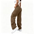 thumbnail image 4 of Gytharion Women's Cargo Pants Corduroy Button Front Utility Trousers Wide Leg Elastic Waist Work Pants with Pockets for Fall Winter, 4 of 5