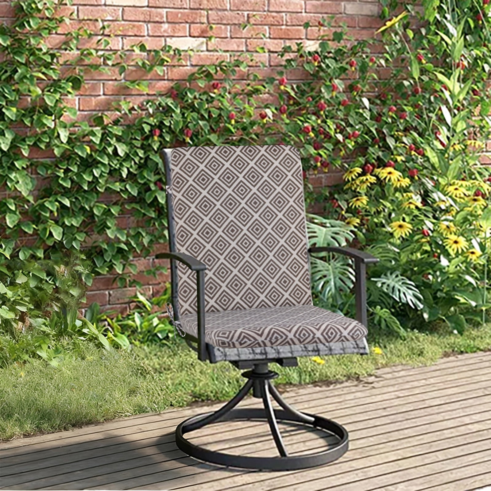 Outdoor Chair Cushion 18x19 in, Weatherproof Waterproof Patio Seat Cushion with Ties, Fade Resistant Outdoor Furniture Cushion for Dining Chairs, Rocking Chairs, and Deep Seats