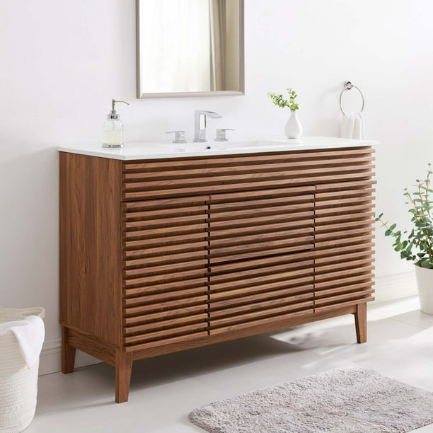 Modway Render 48" Single Sink Bathroom Vanity in Walnut White Walmart